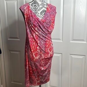 George Bright Bold Pink Orange Draped Neckline Sheath Dress M 8-10
